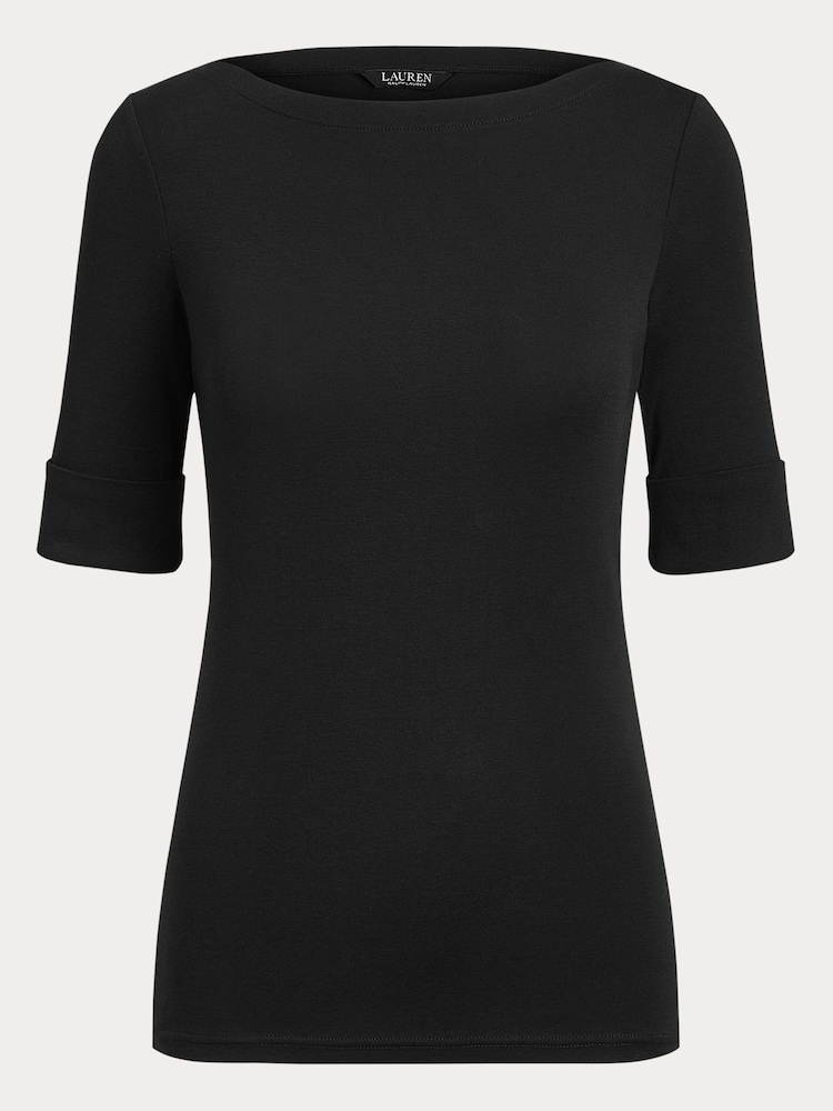 Lauren Ralph Lauren Judy Stretch Cotton Boatneck Top - Image 10 of 11