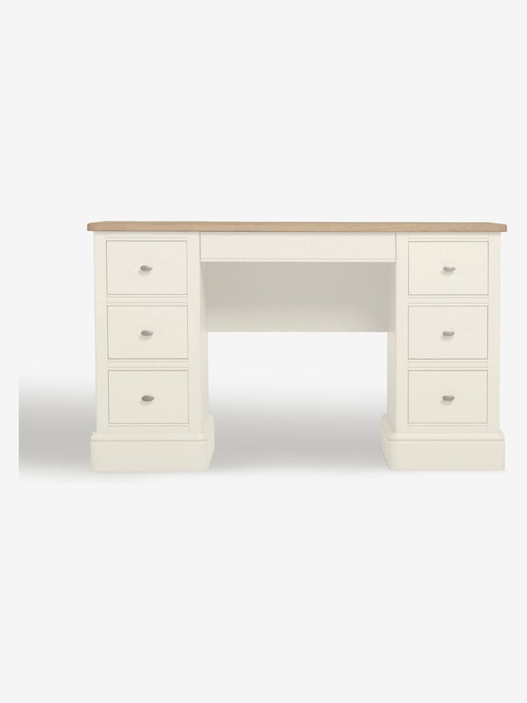 Chalk White Hampton Painted Oak Collection Luxe 6 Drawer Console Dressing Table - Image 2 of 7