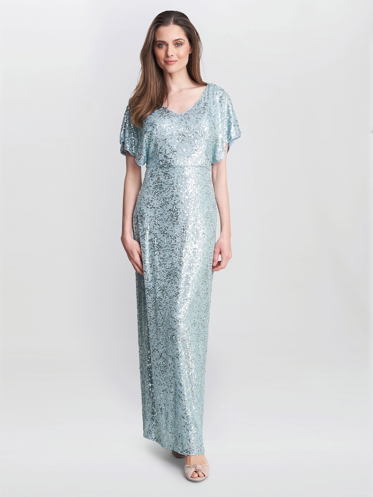 Gina Bacconi Blue Courtney Maxi Sequin Dress - Image 1 of 5