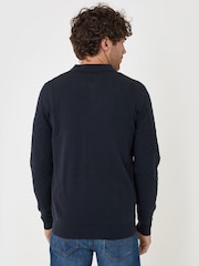 Threadbare Blue Textured Long Sleeve Quarter Zip Polo Shirt - Image 3 of 5