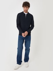 Threadbare Blue Textured Long Sleeve Quarter Zip Polo Shirt - Image 4 of 5