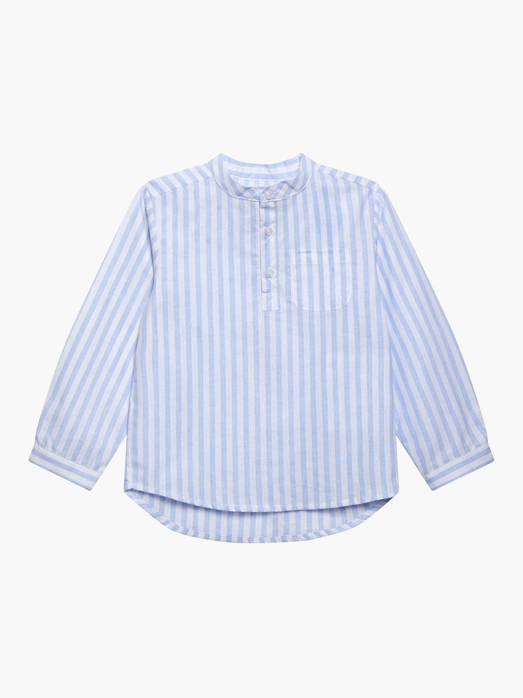 Trotters London Blue Stripe Oscar Cotton/Linen Blend Shirt - Image 1 of 3