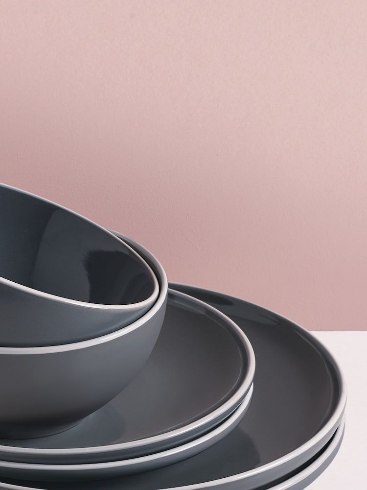 12 Piece Charcoal Grey Warwick Dinner Set - Image 2 of 4