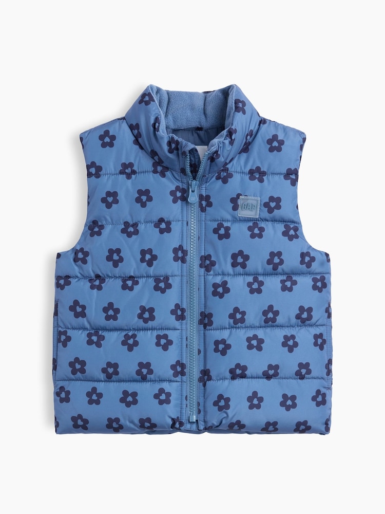 Gap Blue Floral Puffer Vest (6mths-5yrs) - Image 1 of 3