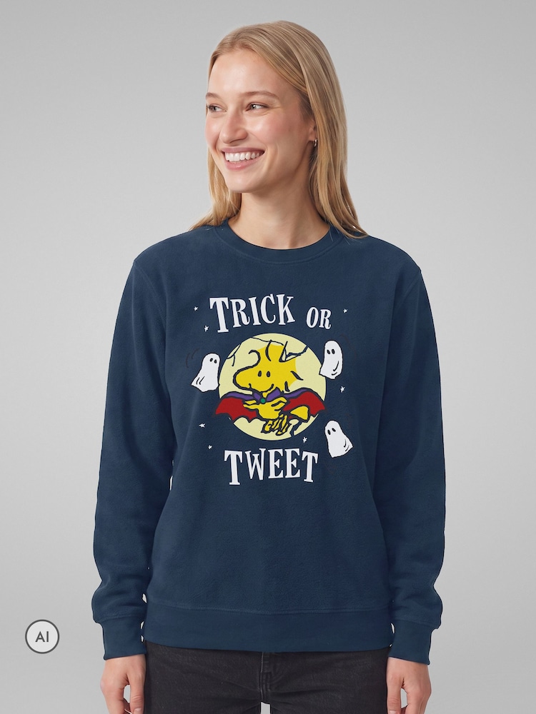 All + Every Blue Peanuts Halloween Trick Or Tweet Woodstock Sweatshirt - Image 1 of 4 All + Every Blue Peanuts Halloween Trick Or Tweet Woodstock Sweatshirt - Image 1 of 4