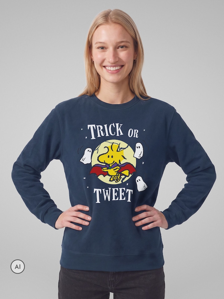 All + Every Blue Peanuts Halloween Trick Or Tweet Woodstock Sweatshirt - Image 2 of 4 All + Every Blue Peanuts Halloween Trick Or Tweet Woodstock Sweatshirt - Image 2 of 4