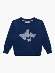 Trotters London Liberty Print Blue Wiltshire Butterfly Cotton Sweatshirt - Image 2 of 4