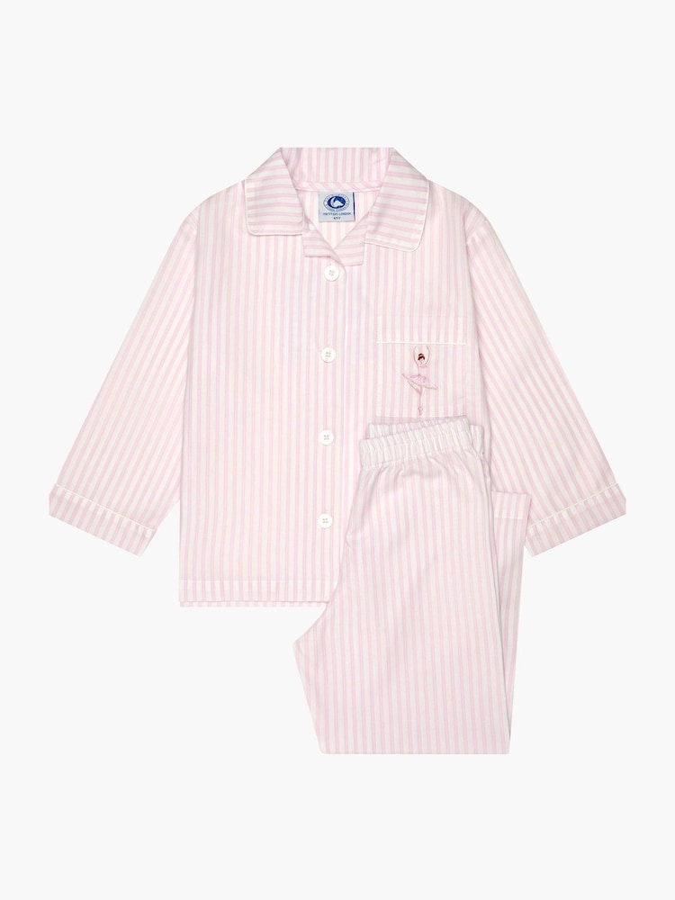 Trotters London Pink Stripe 100% Cotton Ballerina Pyjamas - Image 1 of 3