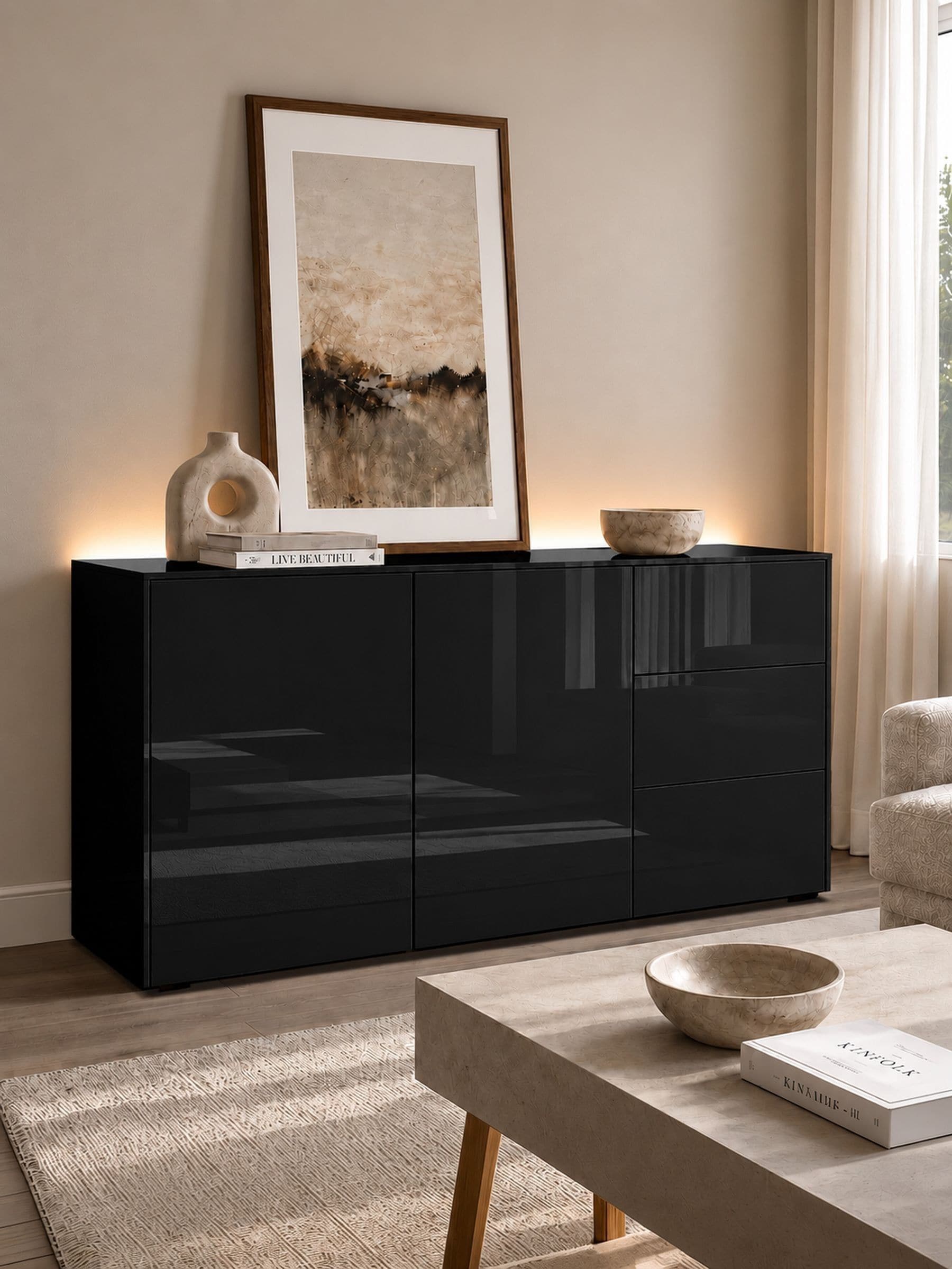 Frank Olsen Unisex Black Smart Led Sideboard - Image 1