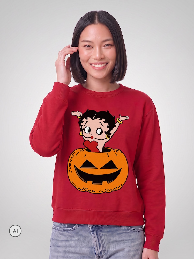 All + Every Red Betty Boop Halloween Pumpkin Sweatshirt - Image 2 of 4 All + Every Red Betty Boop Halloween Pumpkin Sweatshirt - Image 2 of 4