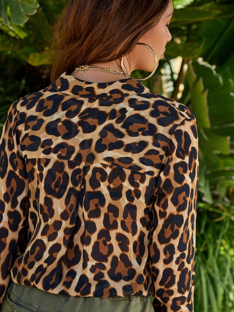 Neutral Leopard Myleene Klass Long Sleeve Shirt - Image 2 of 4 Neutral Leopard Myleene Klass Long Sleeve Shirt - Image 2 of 4