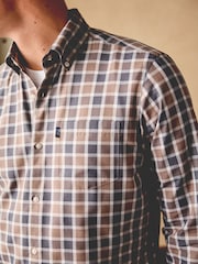Neutral Brown/Grey Check Easy Iron Button Down Oxford Shirt - Image 4 of 9