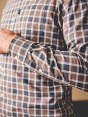 Neutral Brown/Grey Check Easy Iron Button Down Oxford Shirt - Image 5 of 9