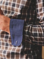 Neutral Brown/Grey Check Easy Iron Button Down Oxford Shirt - Image 6 of 9