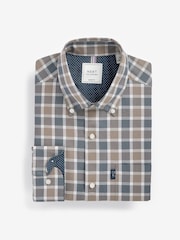 Neutral Brown/Grey Check Easy Iron Button Down Oxford Shirt - Image 7 of 9