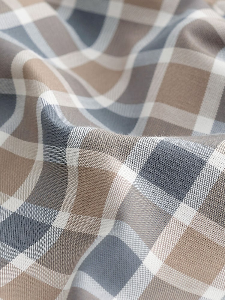 Neutral Brown/Grey Check Easy Iron Button Down Oxford Shirt - Image 9 of 9