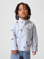Gap Blue Brannan Bear Baby and Toddler Print Oxford Big Shirt (6mths-5yrs) - Image 1 of 4