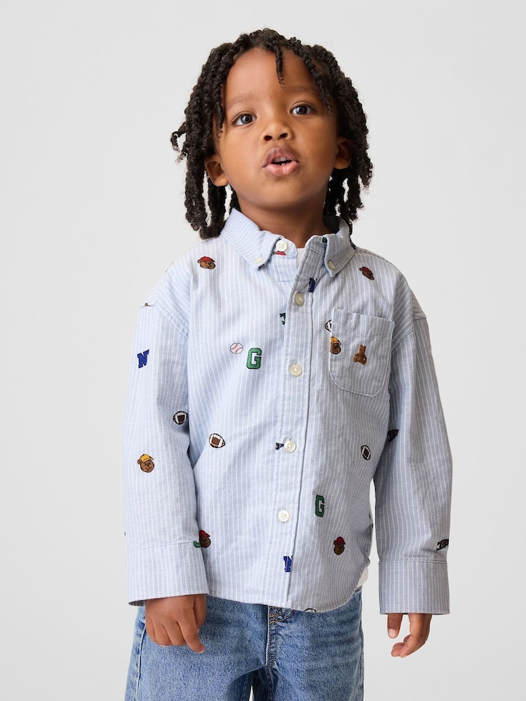 Gap Blue Brannan Bear Baby and Toddler Print Oxford Big Shirt (6mths-5yrs) - Image 1 of 4