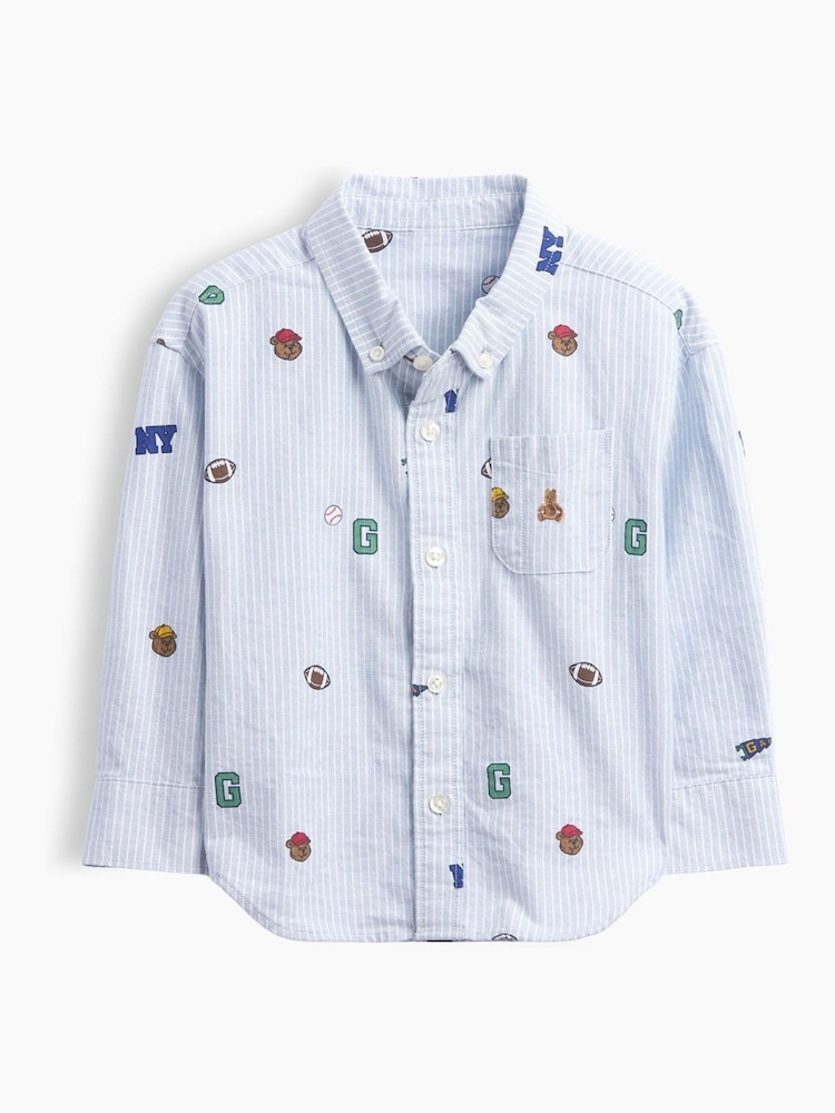 Gap Blue Brannan Bear Baby and Toddler Print Oxford Big Shirt (6mths-5yrs) - Image 2 of 4