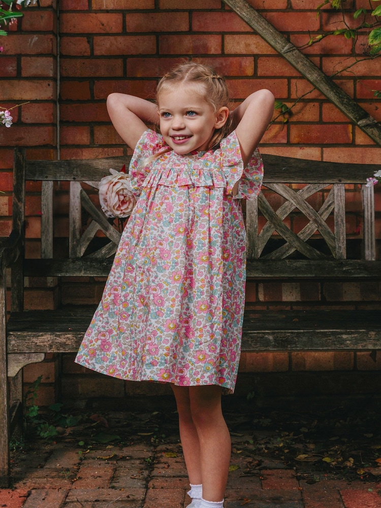 Trotters London Pink Liberty Print Coral Betsy Cotton Ruffle Dress - Image 1 of 6