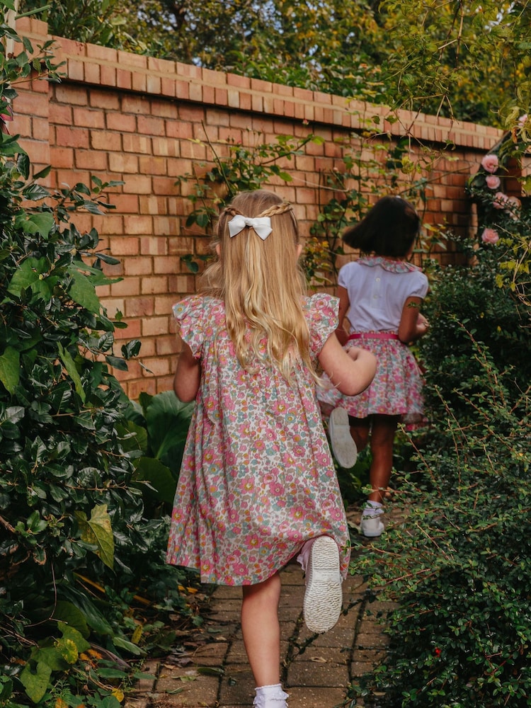 Trotters London Pink Liberty Print Coral Betsy Cotton Ruffle Dress - Image 2 of 6