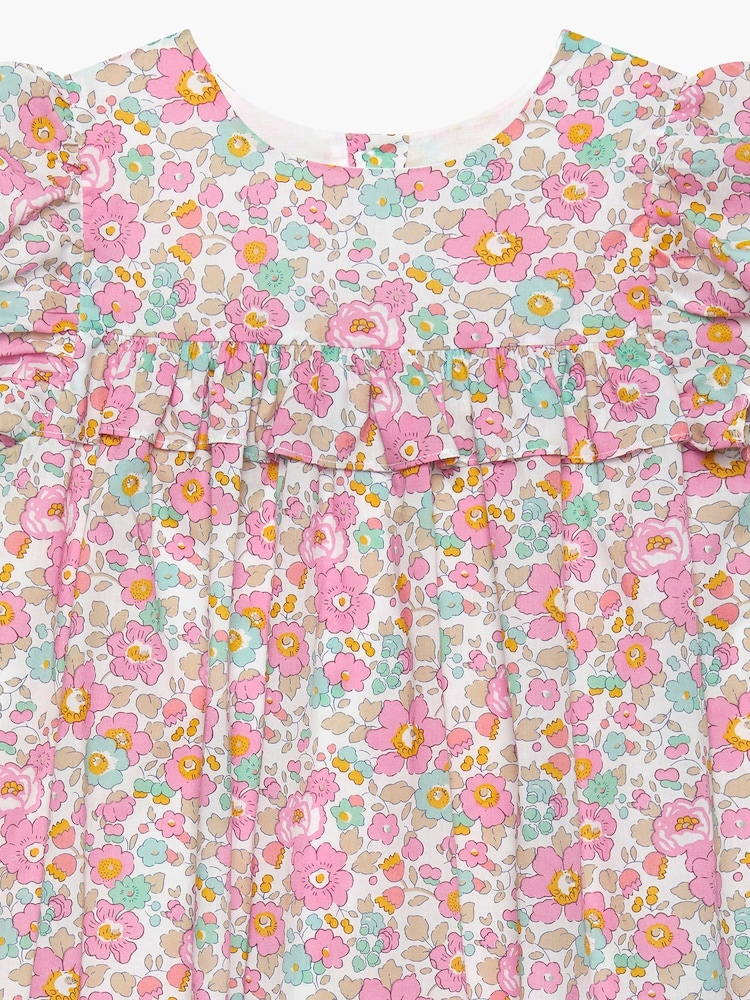 Trotters London Pink Liberty Print Coral Betsy Cotton Ruffle Dress - Image 6 of 6
