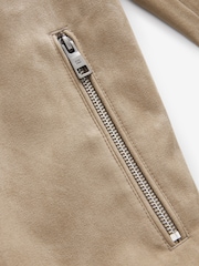 Neutral Faux Suede Racer Jacket - Image 10 of 12