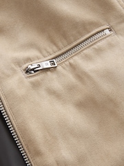 Neutral Faux Suede Racer Jacket - Image 11 of 12