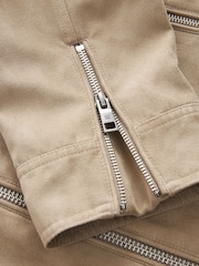 Neutral Faux Suede Racer Jacket - Image 12 of 12