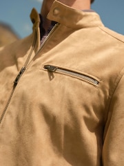 Neutral Faux Suede Racer Jacket - Image 4 of 12