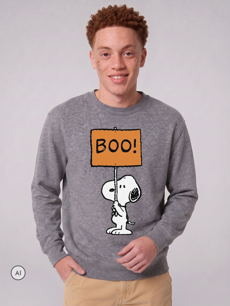 All + Every Grey Peanuts Halloween Boo Snoopy Sweatshirt - Image 2 of 4