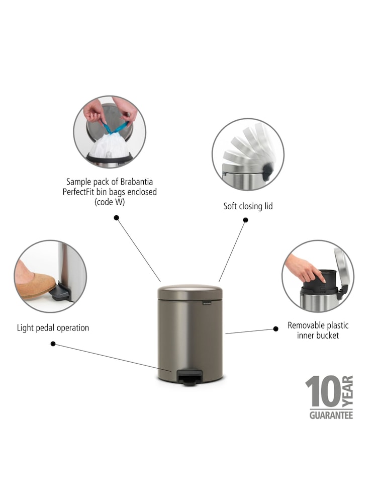 Brabantia Platinum NewIcon 5L Pedal Bin - Image 5 of 5