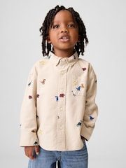Gap Cream Dinosaur Baby and Toddler Print Oxford Big Shirt (6mths-5yrs) - Image 1 of 3