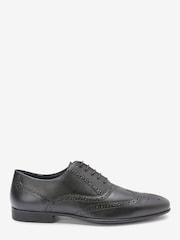 Black Standard Fit Leather Oxford Brogue Shoes - Image 2 of 4