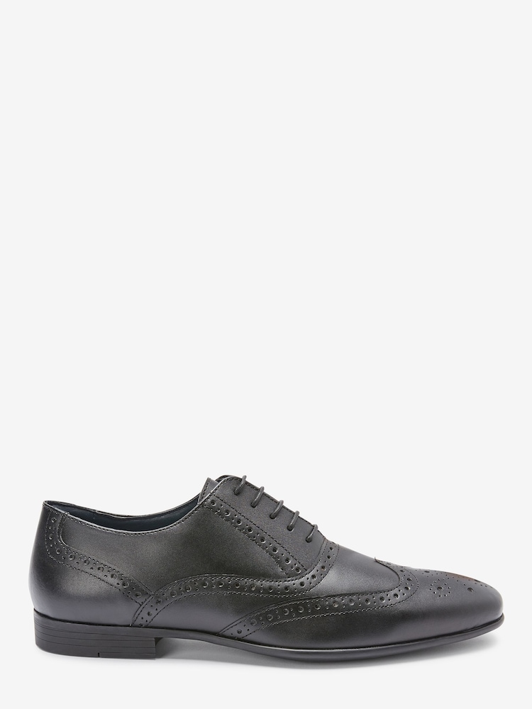 Black Standard Fit Leather Oxford Brogue Shoes - Image 2 of 4