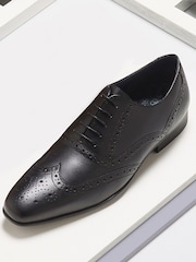 Black Standard Fit Leather Oxford Brogue Shoes - Image 3 of 4