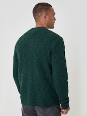 أخضر - كارديجان ياقة حرف V محبوك بنمط كابل ماسي من Threadbare - صورة 2 من 5