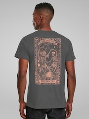 All + Every Grey Halloween The Dancers Pumpkin Skeleton Tarot Card Back Print T-Shirt - Image 1 of 4