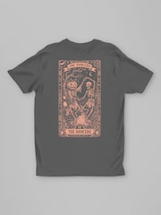 All + Every Grey Halloween The Dancers Pumpkin Skeleton Tarot Card Back Print T-Shirt - Image 3 of 4