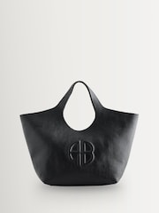ANINE BING Black Lili Pebbled Leather Logo Tote Bag - Image 1 of 1