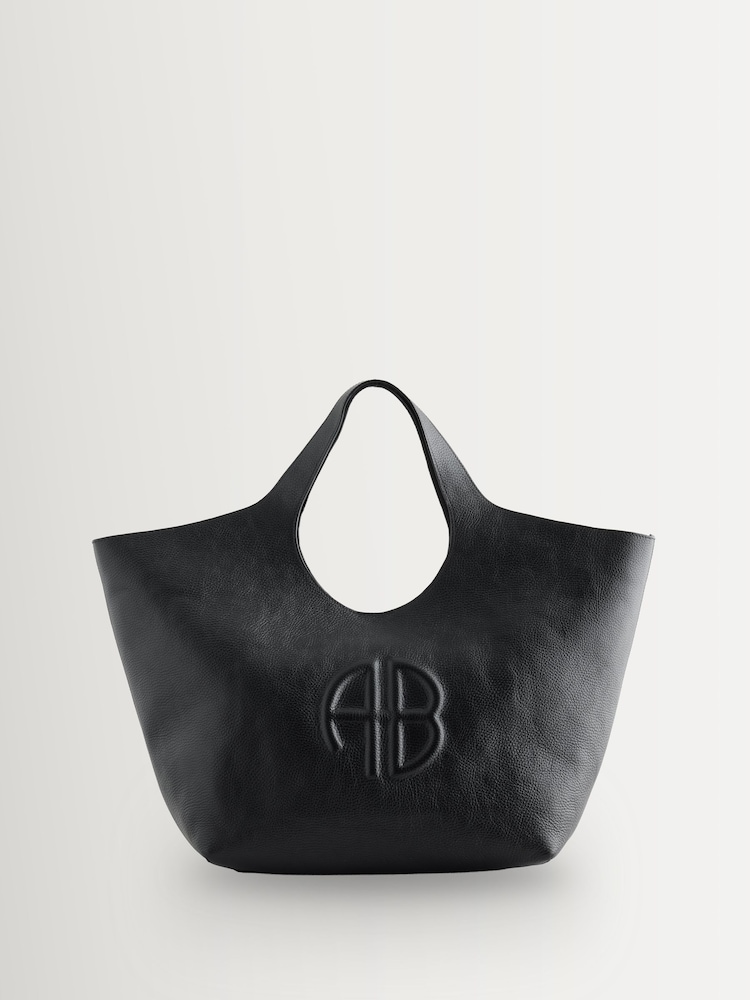 ANINE BING Black Lili Pebbled Leather Logo Tote Bag - Image 1 of 1