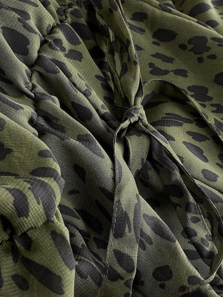 Green Animal Print Long Flutter Sleeve Mini Dress - Image 5 of 5