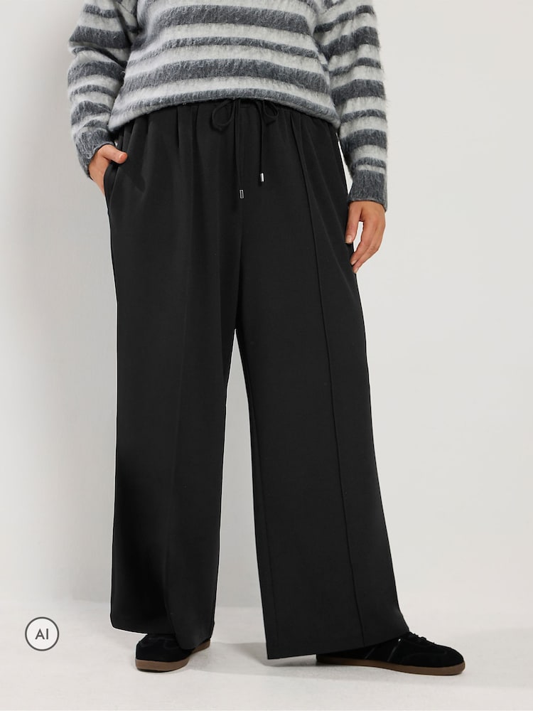 Yours Curve Black Pleated Wide Leg Trousers - Image 1 of 6