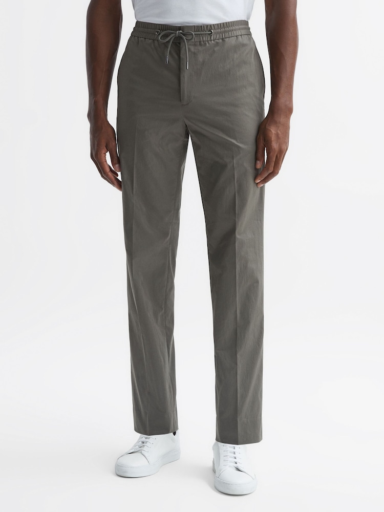 Reiss Khaki Hatfield Technical Drawstring Trousers - Image 1 of 4