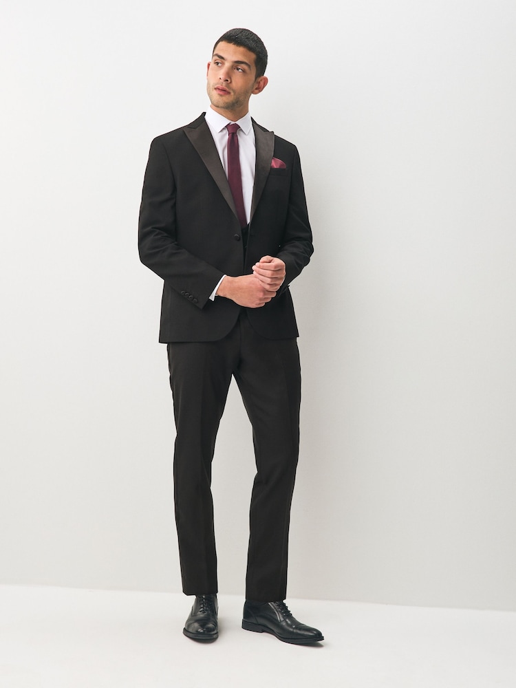 Black Regular Fit Tuxedo Suit Trousers - Image 2 of 3