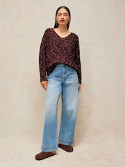 White Stuff Purple Texture V-Neck Jumper - Image 1 of 6