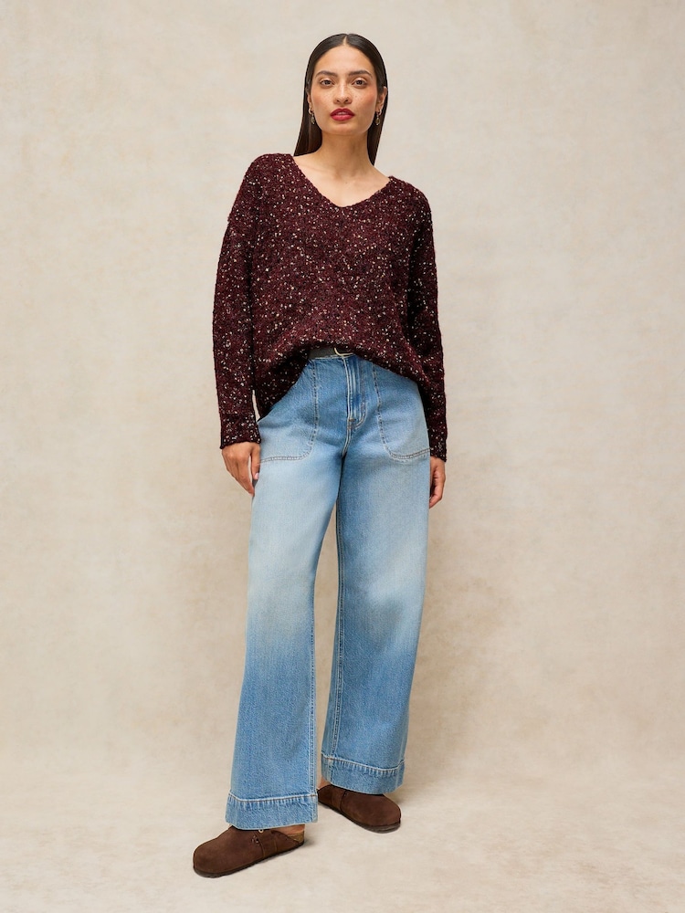 White Stuff Purple Texture V-Neck Jumper - Image 1 of 6 White Stuff Purple Texture V-Neck Jumper - Image 1 of 6