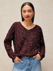 White Stuff Purple Texture V-Neck Jumper - Image 2 of 6