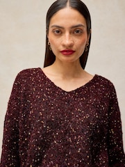 White Stuff Purple Texture V-Neck Jumper - Image 4 of 6