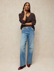 White Stuff Brown Texture V-Neck Jumper - Image 1 of 6